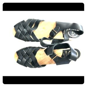 No 6 Black woven wedge sandal- clogs
